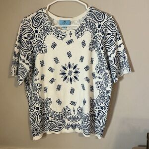 Old Money Paisley Bandana Womens Large Knit Top Office Work Casual Comfy Preppy